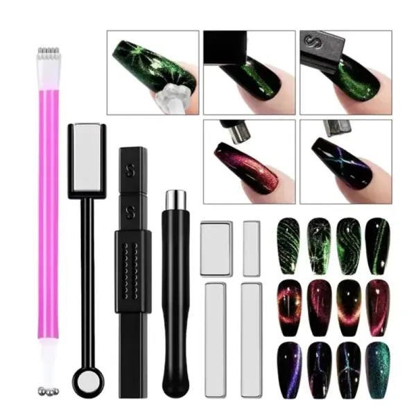 Juego de Imanes Magnéticos Gato 3D – Efectos 3D y 5D para Uñas | 8 Pie