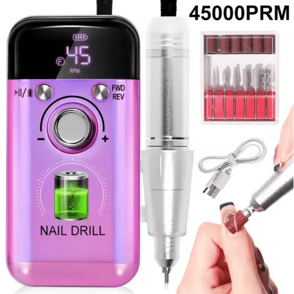 Taladro Eléctrico Recargable V6 – 45000 RPM, Rápido y Eficiente para Uñas