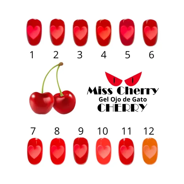 Gel Semipermanente "Ojo de Gato Cherry" – Colección Exclusiva de 12 Tonalidades Rojas