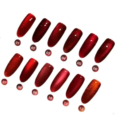 Gel Semipermanente "Ojo de Gato Cherry" – Colección Exclusiva de 12 Tonalidades Rojas